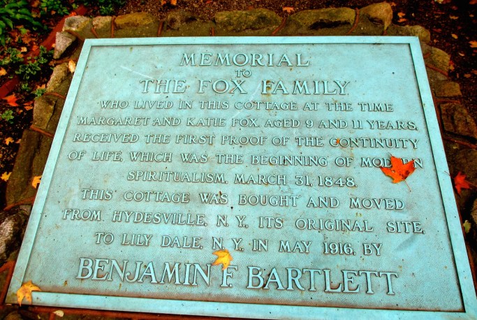 This memorial sits in front of the location in Lily Dale where where the Fox family cottage was moved to, prior to  it's destruction by fire in 1955.