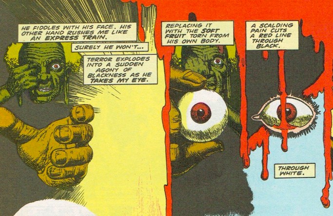 African mystic eyeball exchange from Hellblazer #1, "Hunger," January 1988. By Jamie Delano & John Ridgway.
