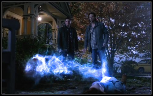 Sam and Dean Winchester watch Dark Charlie Bradbury and Good Charlie join together