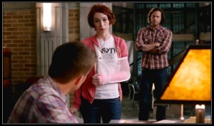 At the Men of Letters Bunker, Charlie Bradbury (Felicia Day) forgives Dean Winchester (Jensen Ackles)