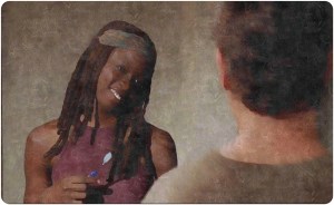 Michonne explores the sensual act of brushing her teeth - and she likes it.