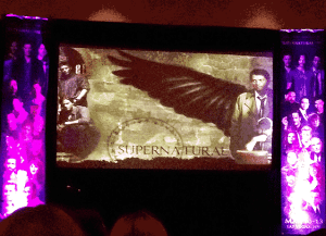 One of the two stage-side screens at vegascon.