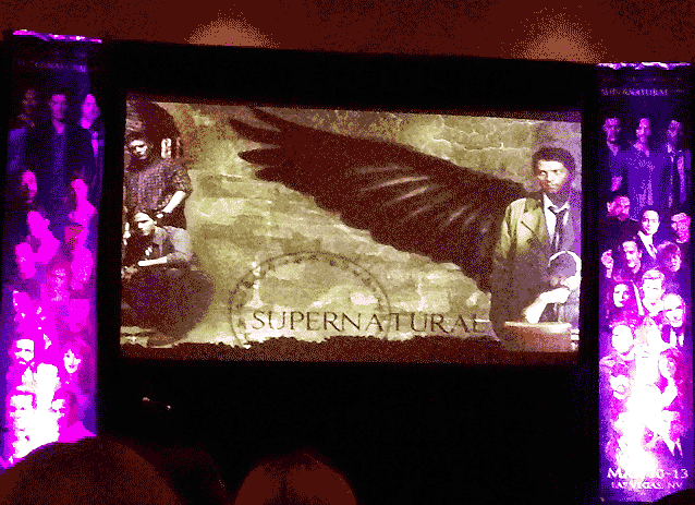 One of the two stage-side screens at vegascon.