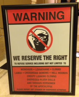 a monster warning sign at vegascon.