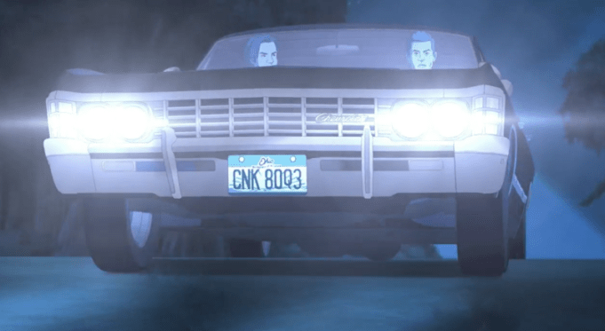 Sam and Dean Winchester drive the Impala animated